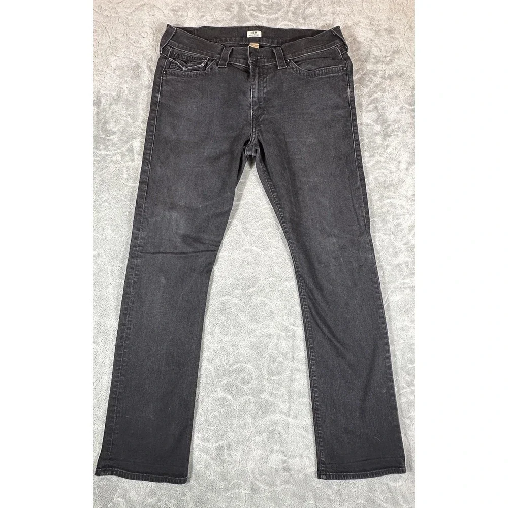True Religion Ricky Relaxed Straight Jeans Mens 36x31 Black Flap Pocket Y2K VTG